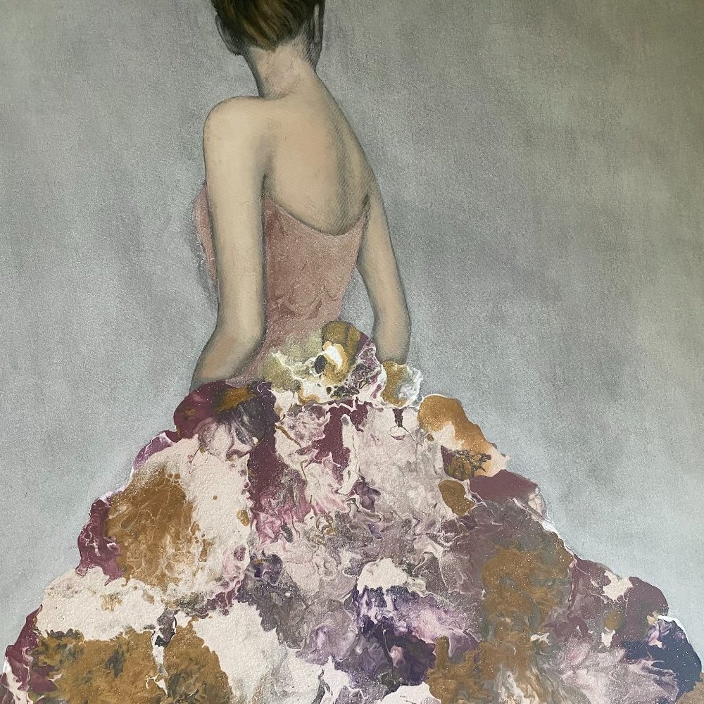 Z Gallerie woman with beautiful multi- colored sparkly dress